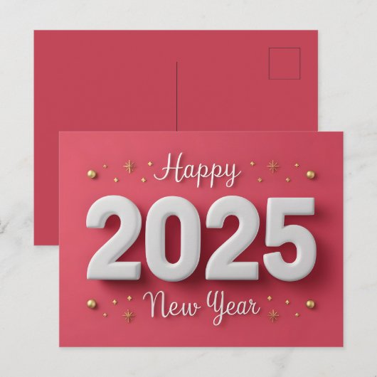 Pink Happy New Year 2025 3D-sterren Feestdagenkaart (Voorkant / Achterkant)