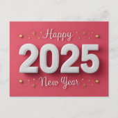 Pink Happy New Year 2025 3D-sterren Feestdagenkaart (Voorkant)