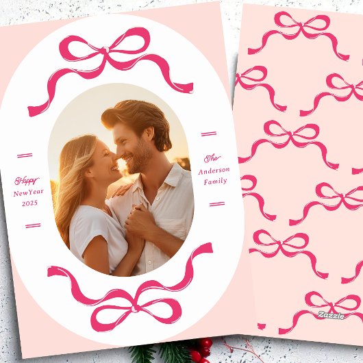 Pink Happy New Year RIBBONS 2026 Foto Feestdagenkaart