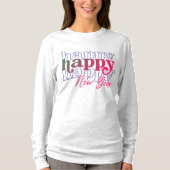 Pink Happy New Year Stacked T-shirt met lang Sleev (Voorkant)