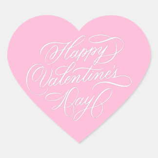 Pink Happy Valentines Day Calligraphy  Hart Sticker