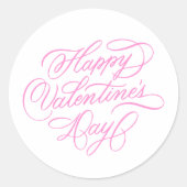 Pink Happy Valentines Day Calligraphy Ronde Sticker (Voorkant)