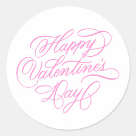 Pink Happy Valentines Day Calligraphy Ronde Sticker