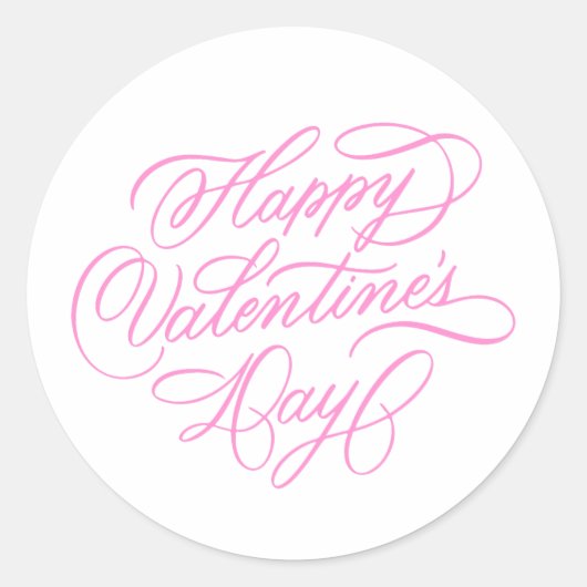 Pink Happy Valentines Day Calligraphy Ronde Sticker (Voorkant)