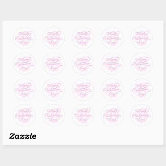 Pink Happy Valentines Day Calligraphy Ronde Sticker (Vel)