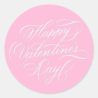 Pink Happy Valentines Day Elegant Calligraphy  Ronde Sticker