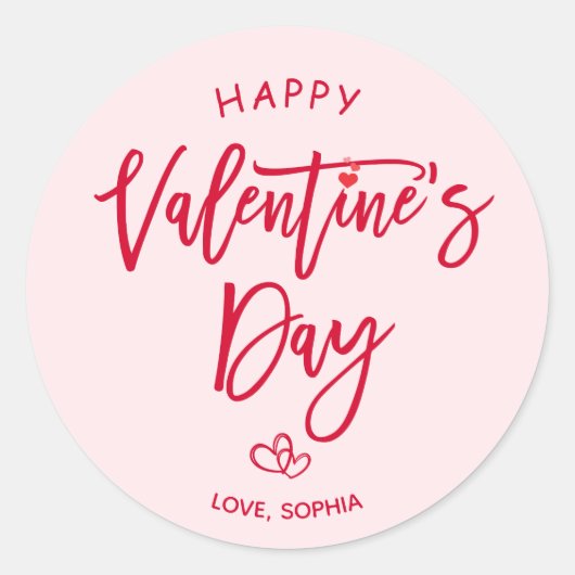 Pink Happy Valentines Day Round Sticker (Voorkant)