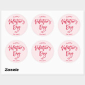 Pink Happy Valentines Day Round Sticker (Vel)