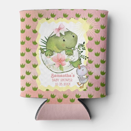 Pink Hatching Dino Baby Shower Can Cooler (Voorkant)