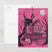 Pink Haunted Halloween House Briefkaart (Voorkant / Achterkant)