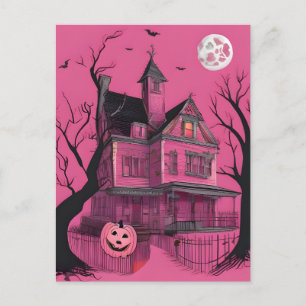 Pink Haunted Halloween House Briefkaart