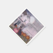 Pink Haunted House Black Cat Custom Halloween Servet (Hoek)