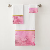 PINK HAWAÏAN TROPICAL GOLD BATHROOM TOWEL SET BAD HANDDOEK (Insitu)