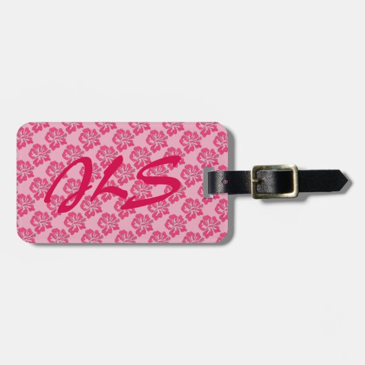 Pink Hawaiian Hibiscus Flower Floral Monogram Bagagelabel (Voorkant horizontaal)
