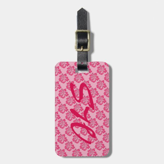 Pink Hawaiian Hibiscus Flower Floral Monogram Bagagelabel (Voorkant verticaal)