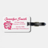 Pink Hawaiian Hibiscus Flower Floral Monogram Bagagelabel (Achterkant horizontaal)