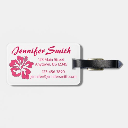 Pink Hawaiian Hibiscus Flower Floral Monogram Bagagelabel (Achterkant horizontaal)