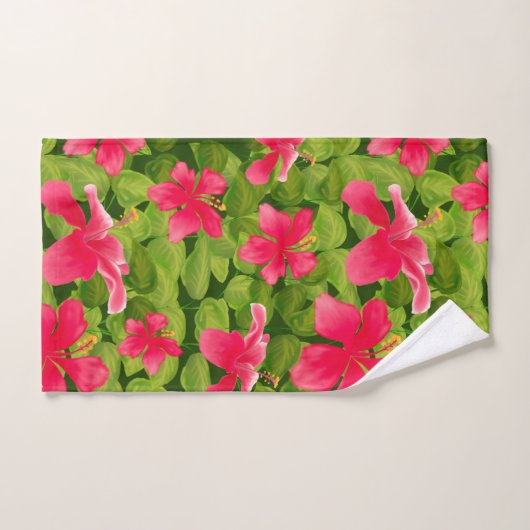 Pink Hawaiian Hibiscus Flower Pattern Towel Bad Handdoek (Handdoek)