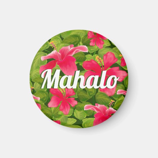 Pink Hawaiian Hibiscus Mahalo Magneet (Voorkant)