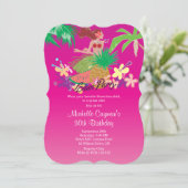 Pink Hawaiian Luau Birthday Party Kaart (Staand voorkant)