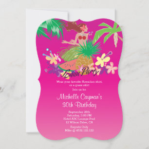 Pink Hawaiian Luau Birthday Party Kaart