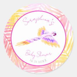 Pink Hawaiian Tropical Parrot Baby shower Ronde Sticker