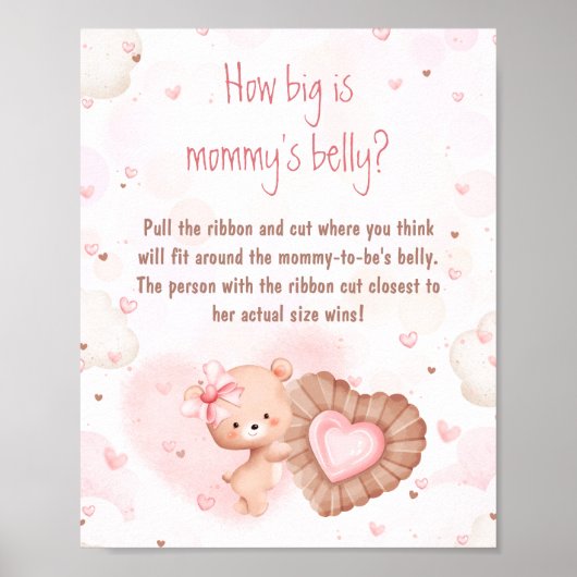 Pink Heart Baby shower Hoe groot is de buik van ma Poster (Voorkant)