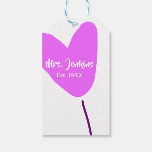 Pink heart balloon Mrs add name est. Add year love Cadeaulabel (Voorkant)