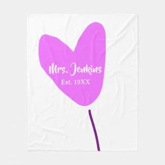 Pink heart balloon Mrs add name est. Add year love Fleece Deken