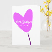 Pink heart balloon Mrs add name est. Add year love Kaart (Gele Bloem)