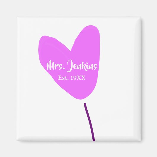 Pink heart balloon Mrs add name est. Add year love Magneet (Voorkant)