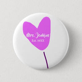 Pink heart balloon Mrs add name est. Add year love Ronde Button 5,7 Cm