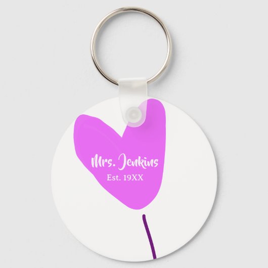 Pink heart balloon Mrs add name est. Add year love Sleutelhanger (Voorkant)