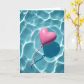 Pink Heart Balloon Summer Card Kaart (Gele Bloem)