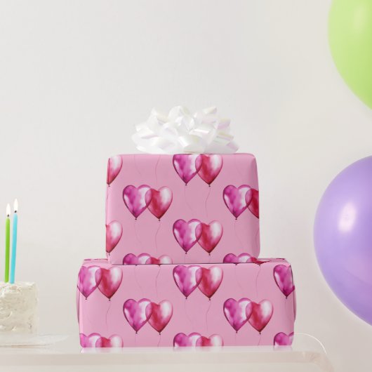 Pink Heart Balloons Verjaardag Cadeaupapier (Feestgeschenken)