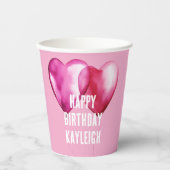 Pink Heart Balloons Verjaardag Papieren Bekers (Voorkant)