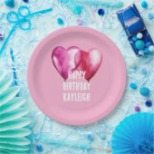 Pink Heart Balloons Verjaardag Papieren Bordje (Feest)