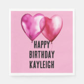 Pink Heart Balloons Verjaardag Servet (Voorkant)