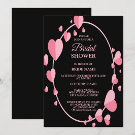 Pink Heart Black Geometric Bridal Shower Party Kaart