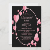 Pink Heart Black Geometric Engagement Party Kaart (Voorkant)