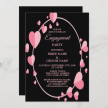 Pink Heart Black Geometric Engagement Party