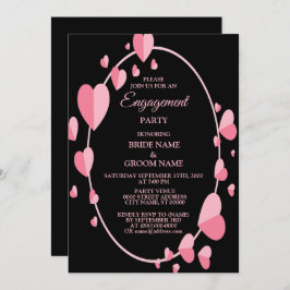 Pink Heart Black Geometric Engagement Party Kaart