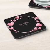 Pink Heart Black Geometric Wedding Party Elegant Bier Onderzetter (Linkerzijde)