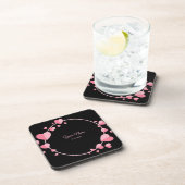 Pink Heart Black Geometric Wedding Party Elegant Bier Onderzetter (Rechterzijde)