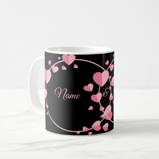 Pink Heart Black Geometric Wedding Party Elegant Koffiemok (Voorkant links)