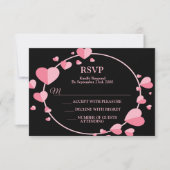 Pink Heart Black Geometric Wedding Party Elegant RSVP Kaartje (Voorkant)