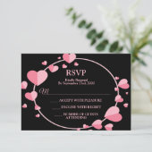 Pink Heart Black Geometric Wedding Party Elegant RSVP Kaartje (Staand voorkant)