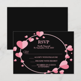 Pink Heart Black Geometric Wedding Party Elegant RSVP Kaartje