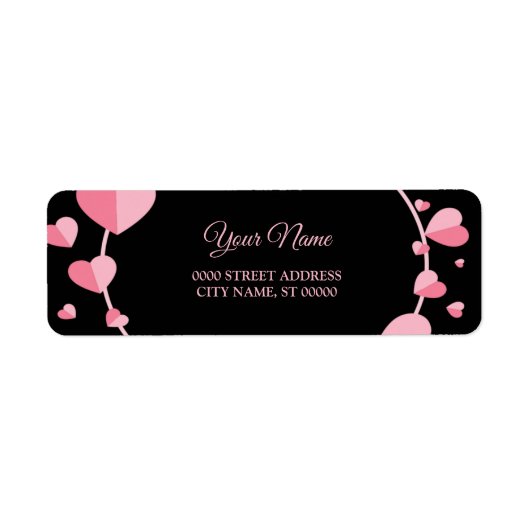 Pink Heart Black Geometric Wedding Return Address Etiket (Voorkant)