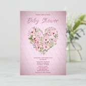 Pink Heart Bloemen Baby shower Uitnodiging (Staand voorkant)